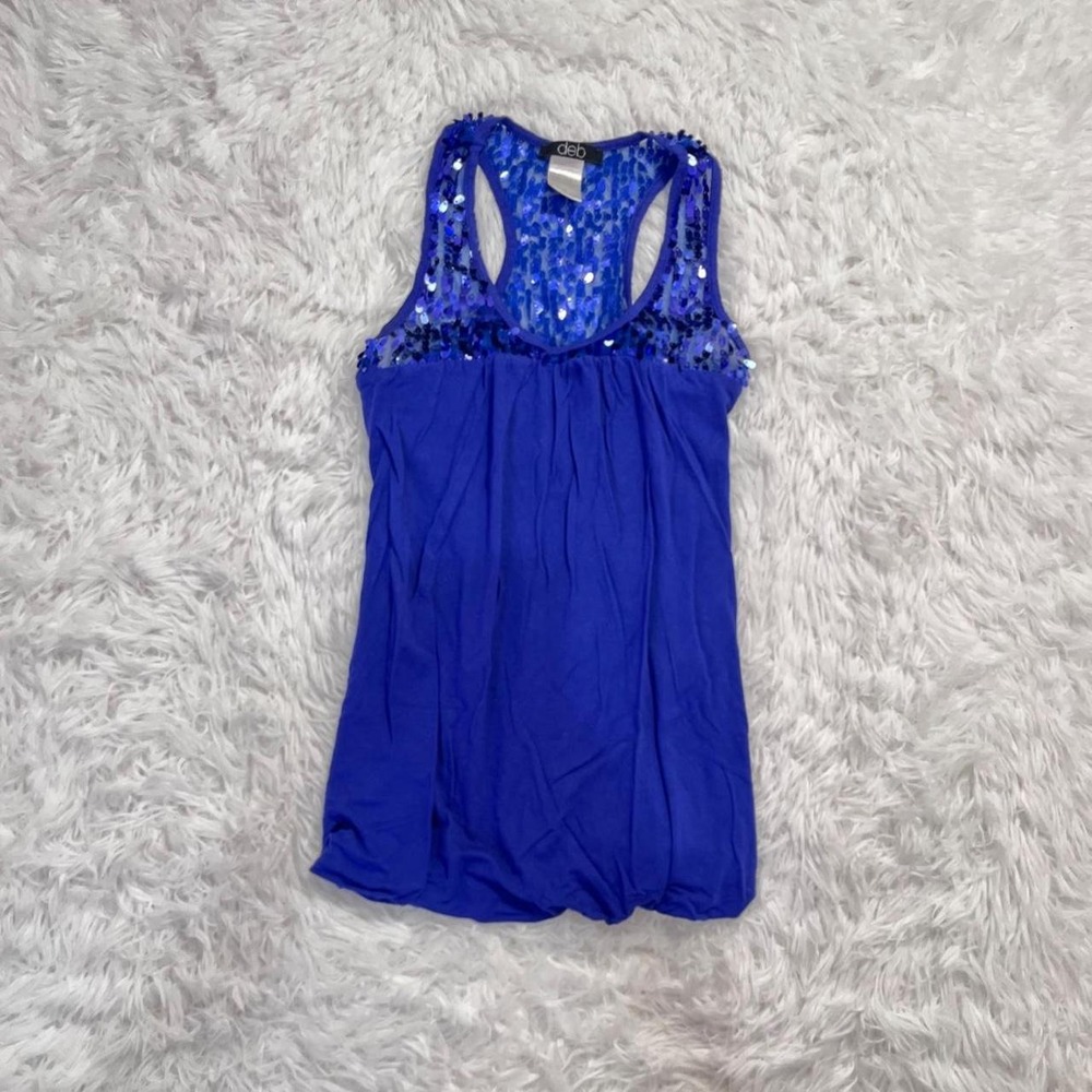 y2k blue sequin tank top small